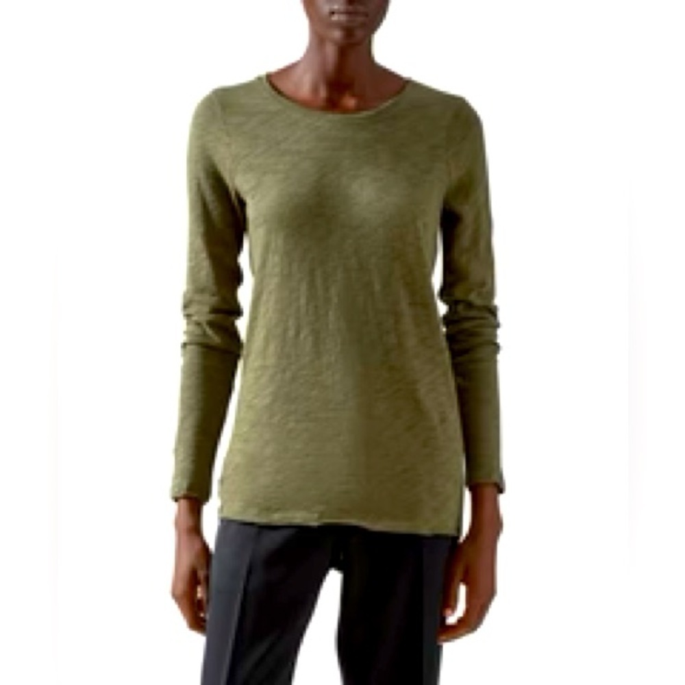 ATM - Army Green Slub Jersey Long Sleeve Distressed Was Long Sleeve T Size Small